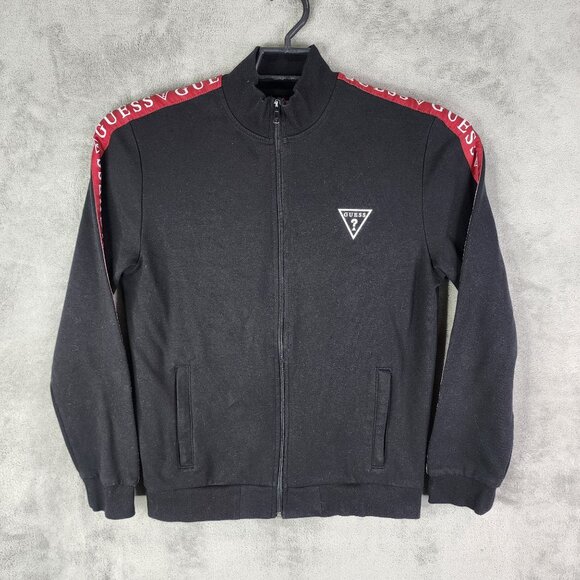 Mens Black & Red Guess Track Jacket Full Zip Long Sleeve Mock Neck Size M - Picture 2 of 11
